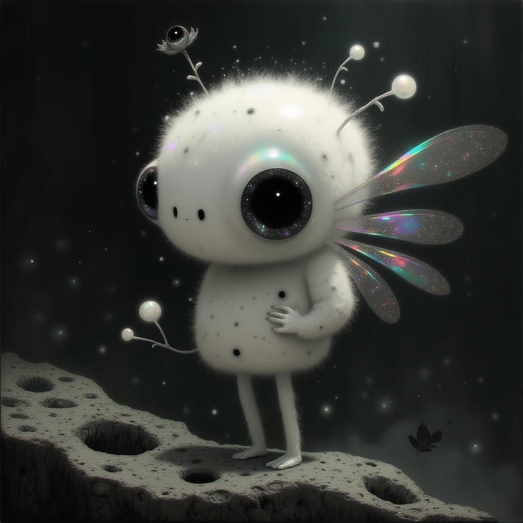Surreal Dreamscape Chibi Creature Soars Through Dark Fantasy