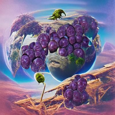 Surreal Planet of Grapes Fantasy Landscape