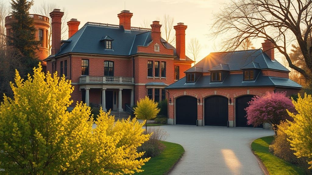 Elegant Chateau Garden in Golden Afternoon Light