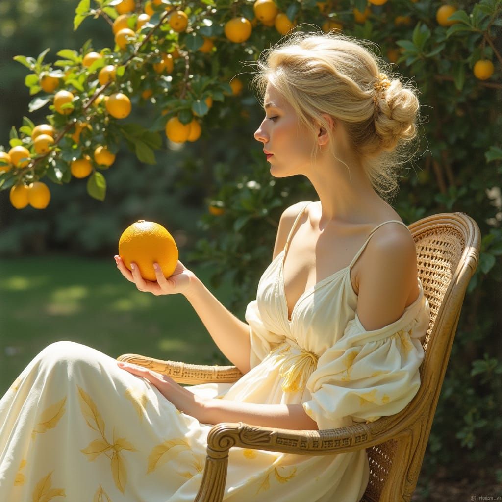Blonde Woman in Garden, Art Nouveau Style