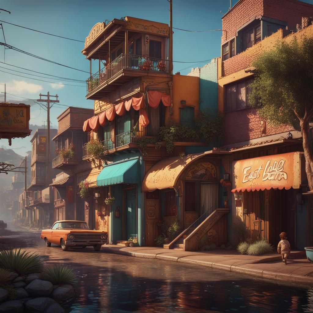 East LA Barrio in 1970s Matte Painting