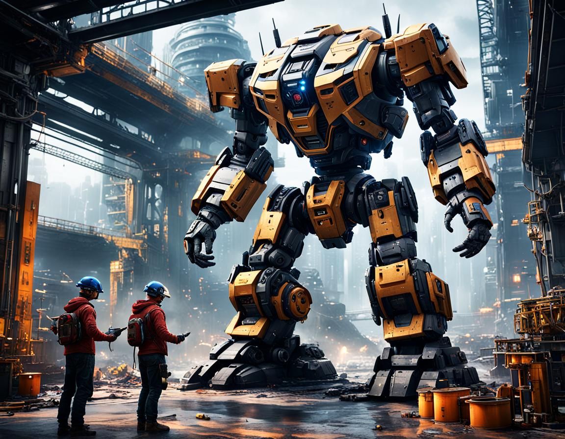 hyper realistic, perfect, smooth, HD Quality, A mecha repair...