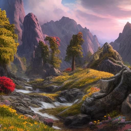 Golden Mountain Range Landscape in Detailed Matte Painting