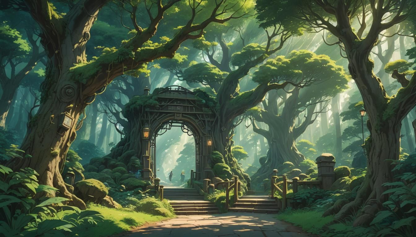 Enchanted Forest Entrance in Anime Style