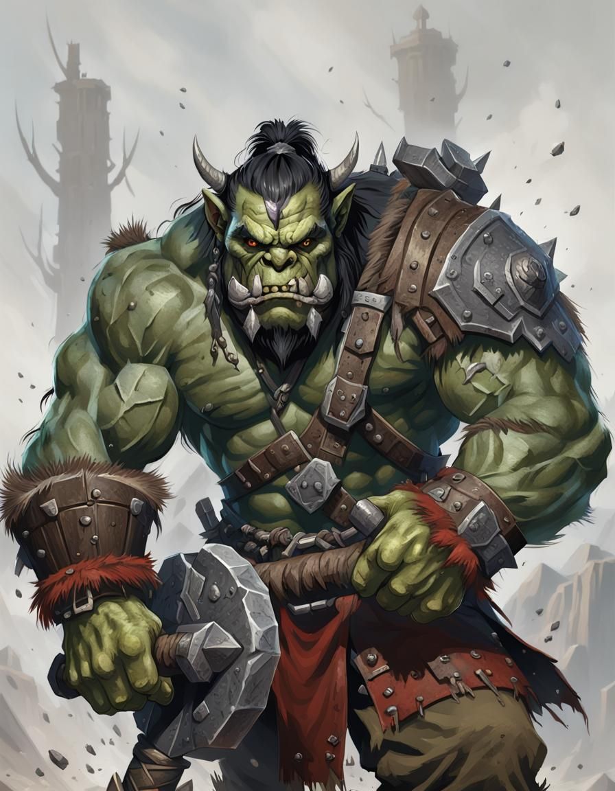 Fearsome Orc Warrior with War Hammers