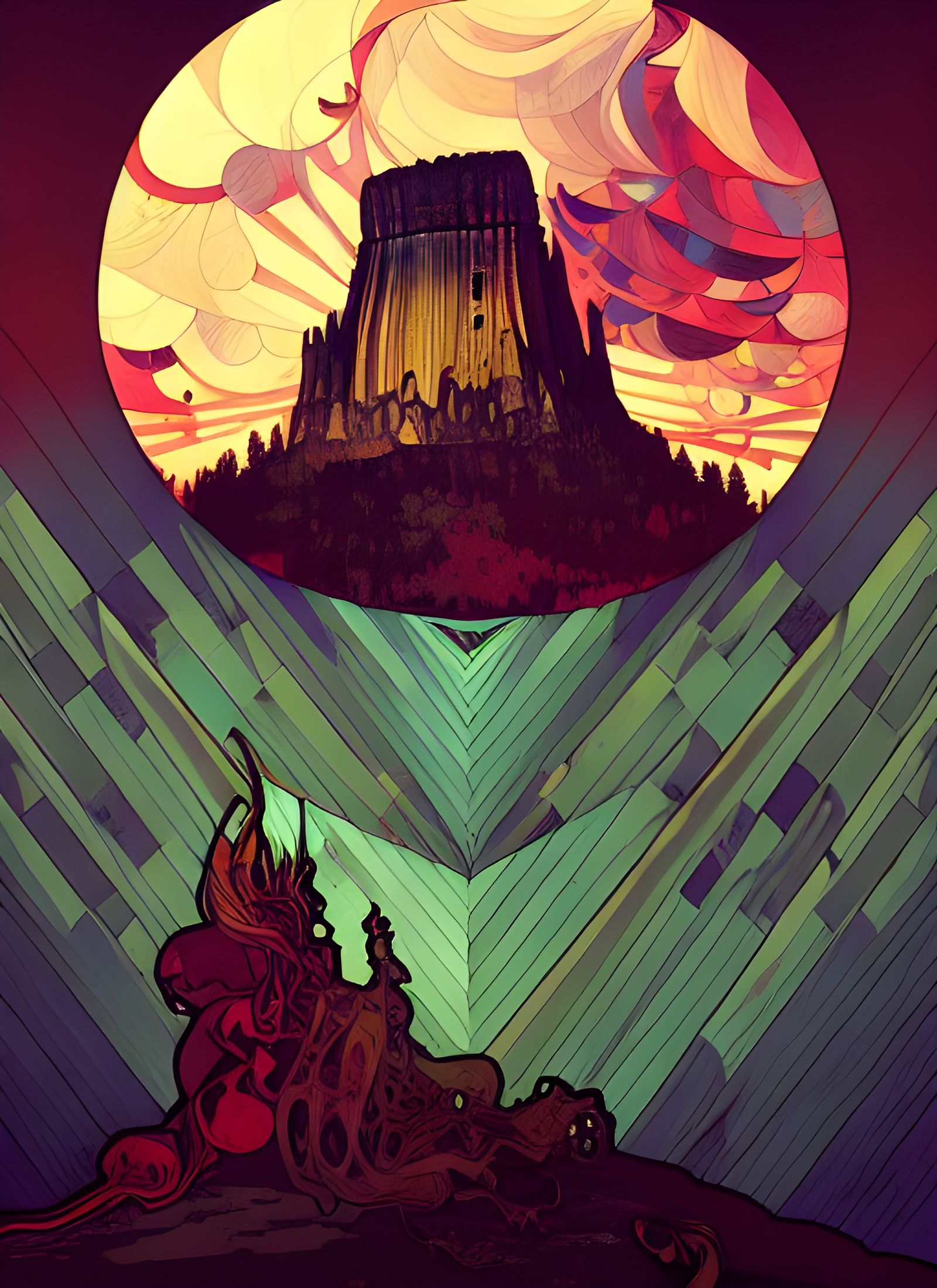 Devils Tower in Art Nouveau Style