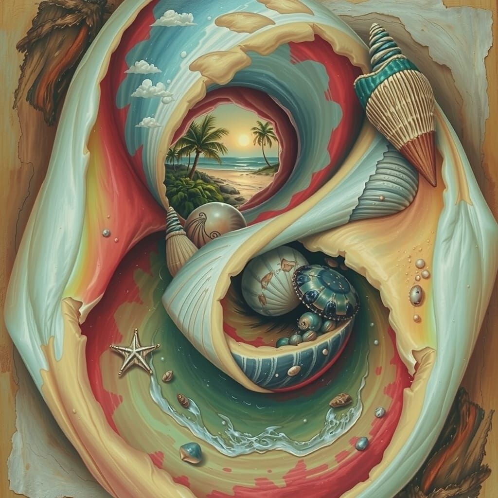 Hyperrealistic Beach Scene with Palm Trees and Ocean Waves