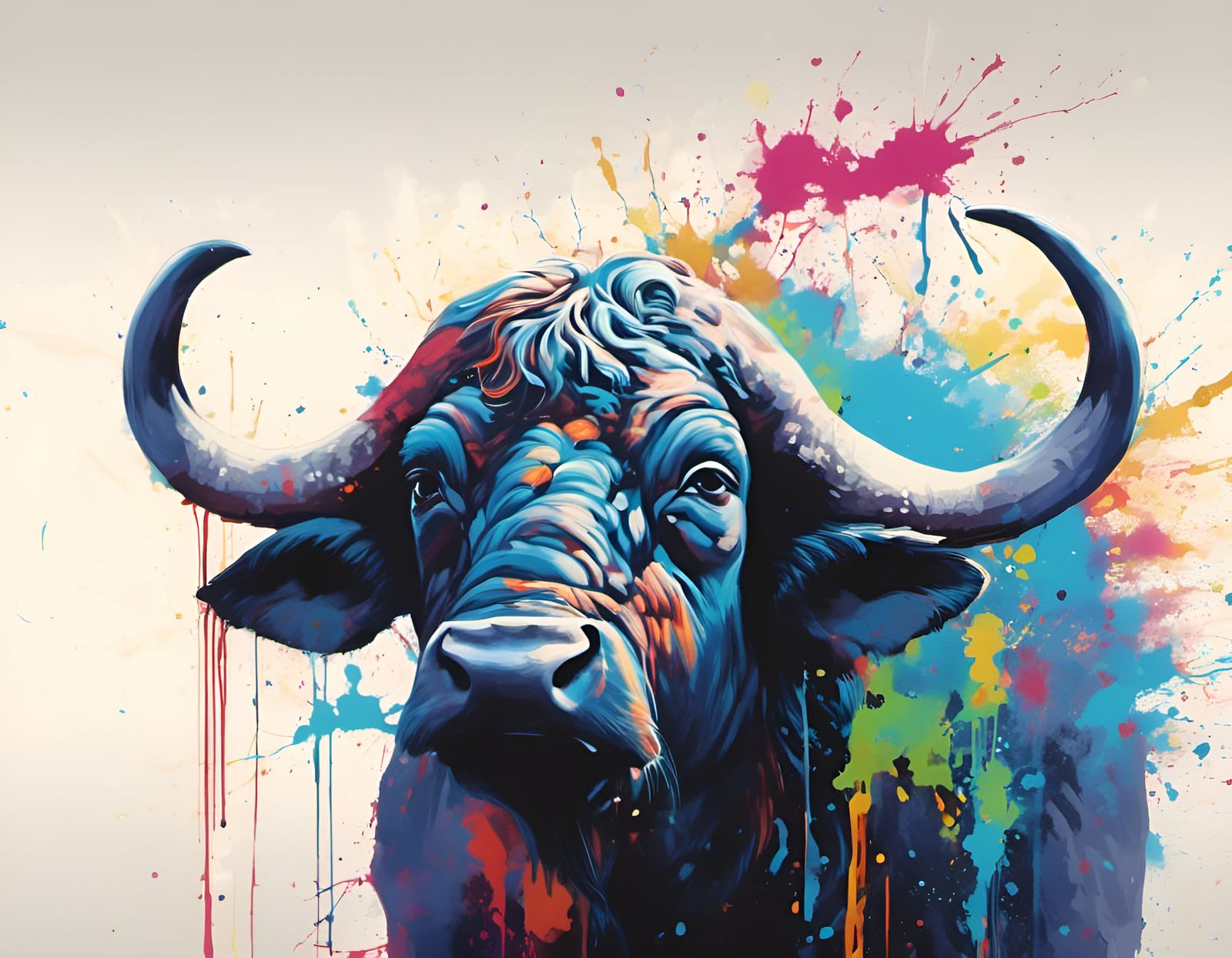 Majestic Buffalo in Colorful Graffiti Art Style