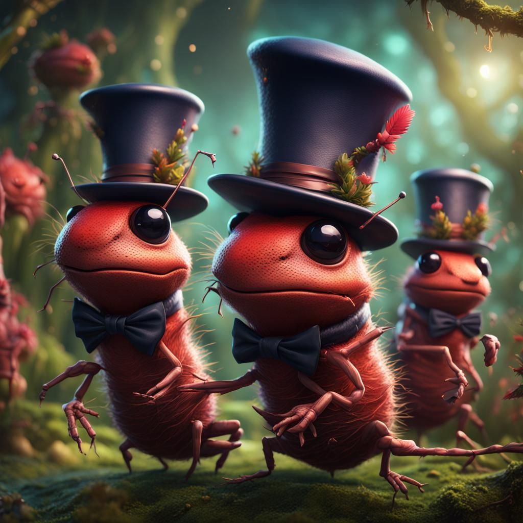 Jolly Ants Wearing Top Hats: Detailed Matte Painting