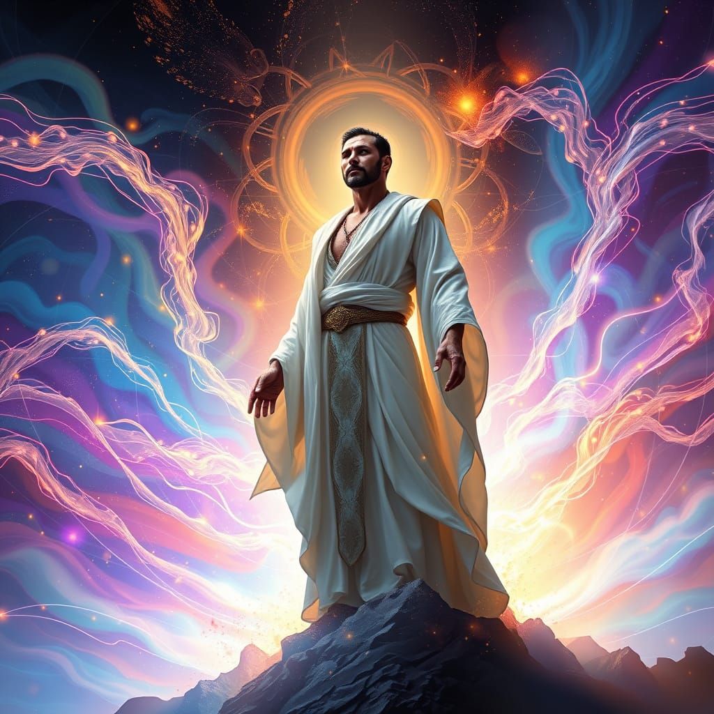 Majestic Figure Harmonizes with Vibrant Energy