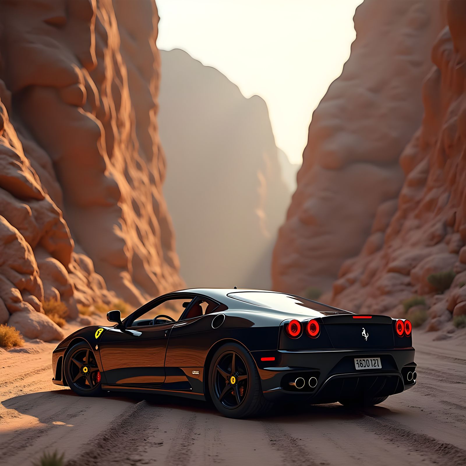 Black Ferrari 430 in Fortaleza Canyon: Digital Art