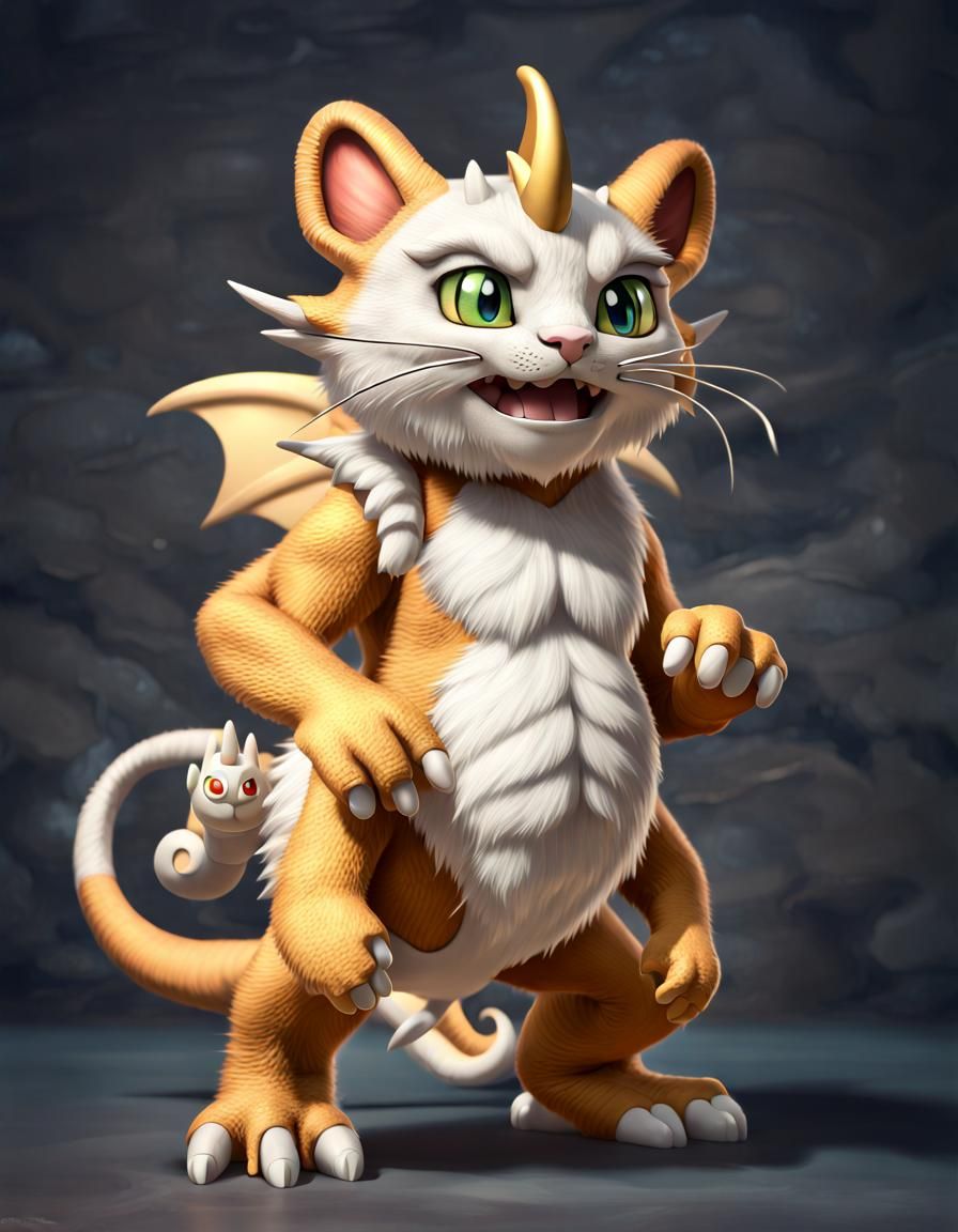 Photorealistic Meowth Dragon Care Bear