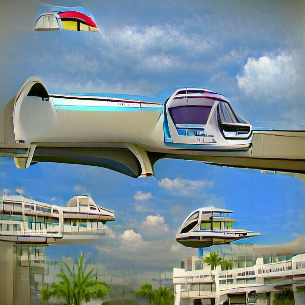 Futuristic Monorail in Cyberpunk Cityscape