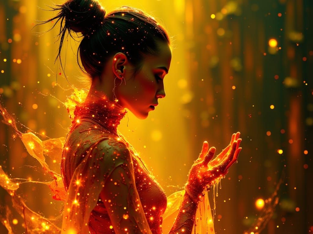 Woman in Glowing Cyberpunk Dress on Date