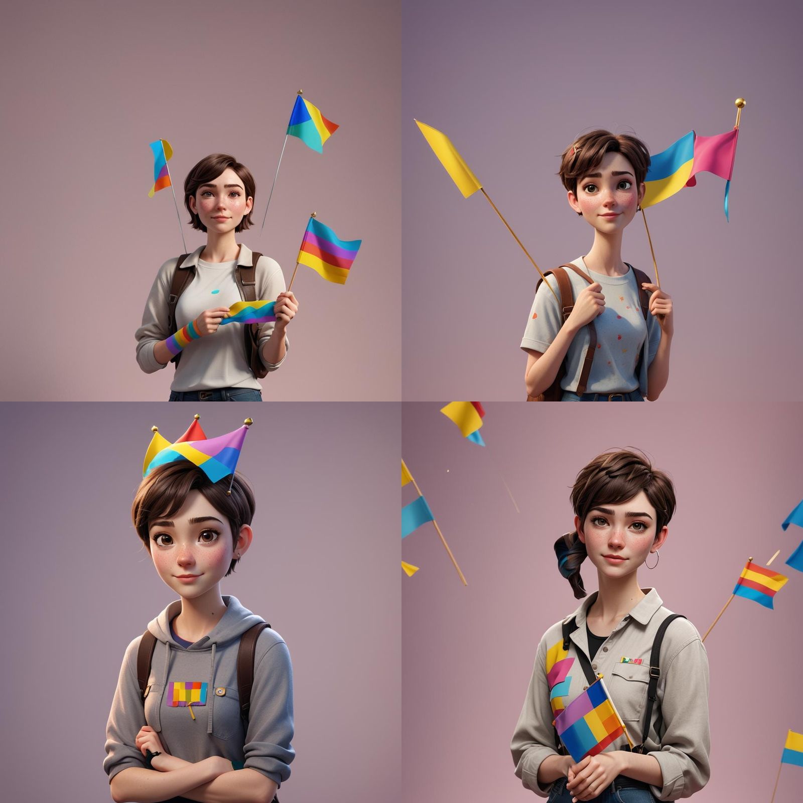 Girl with Pansexual Pride Flag in 3D Style