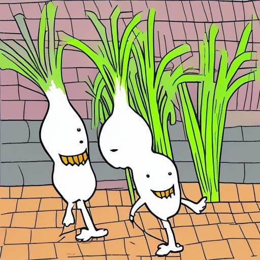 Cartoon Onion Character Walking in the Street