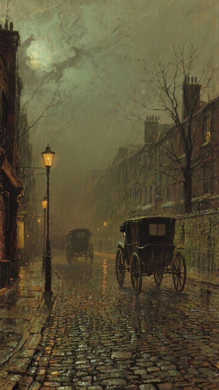 Eerie Victorian London Foggy Street at Midnight