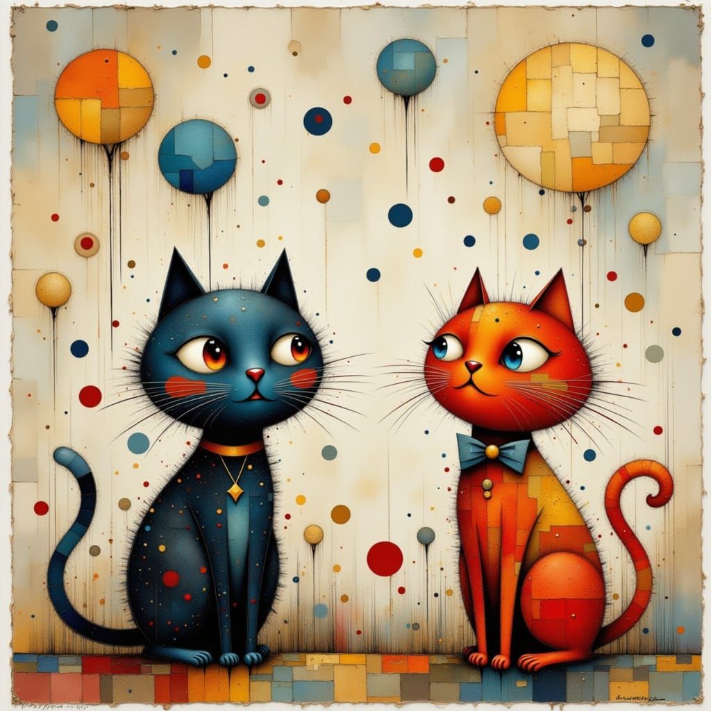 Whimsical Cat Tribe Gathering in Textured Style