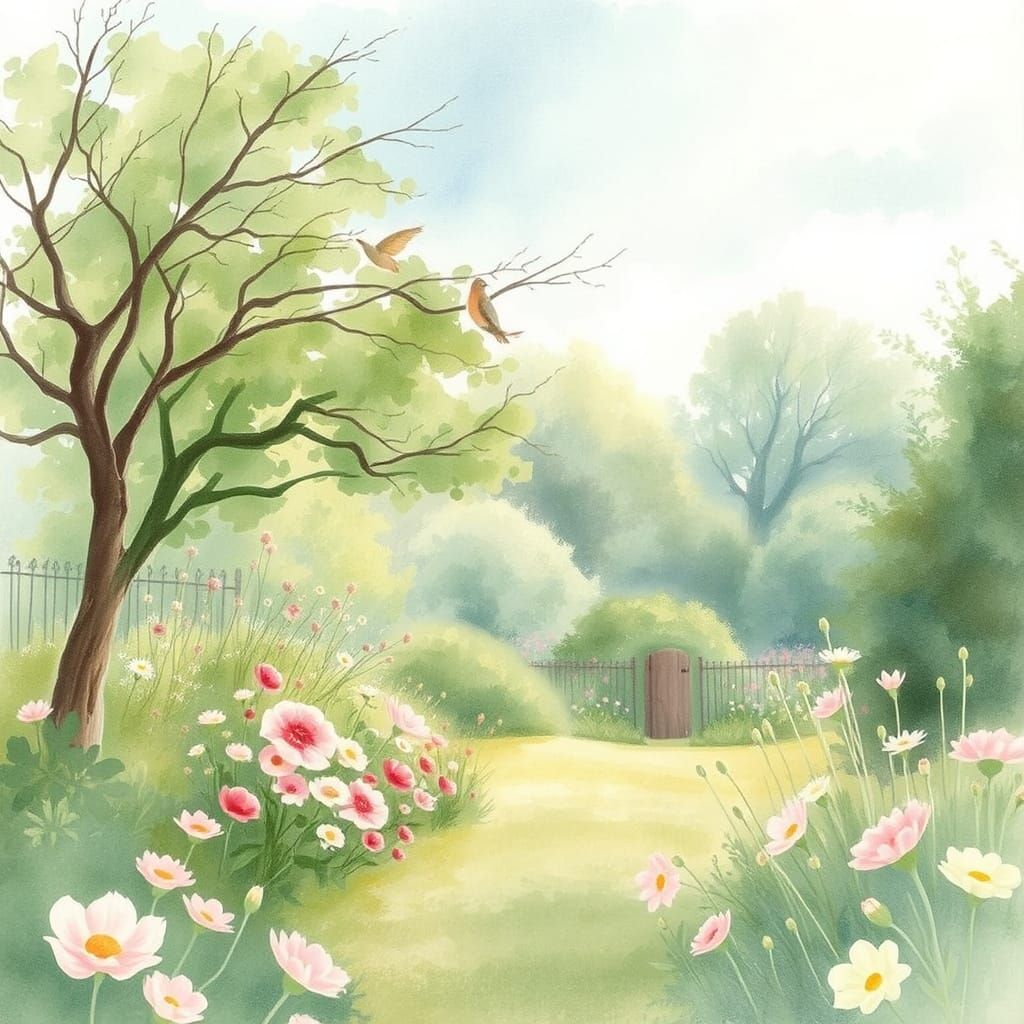 Whimsical Spring Garden in Soft Focus