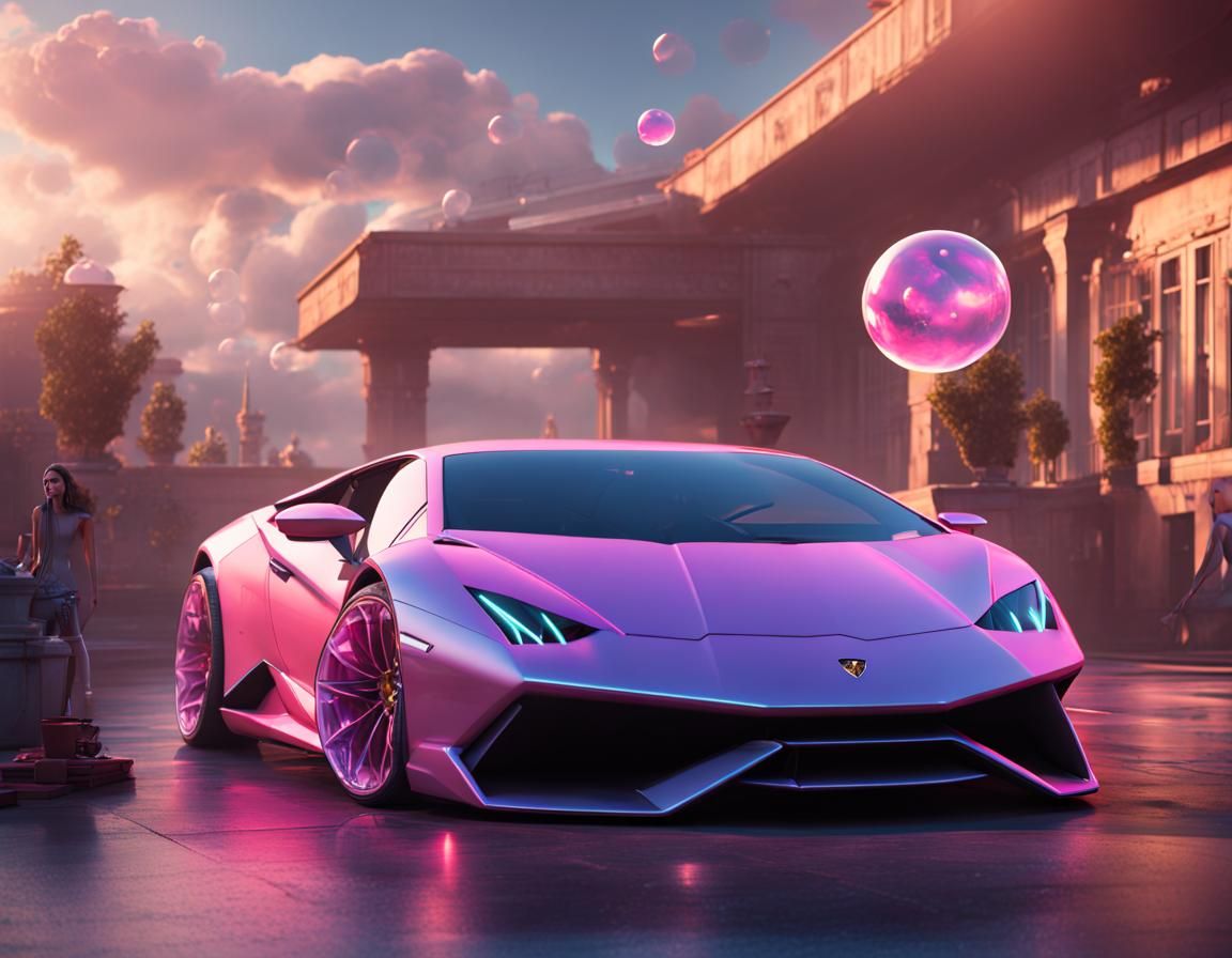 Anime Girl on Lamborghini Concept Car: Matte Painting