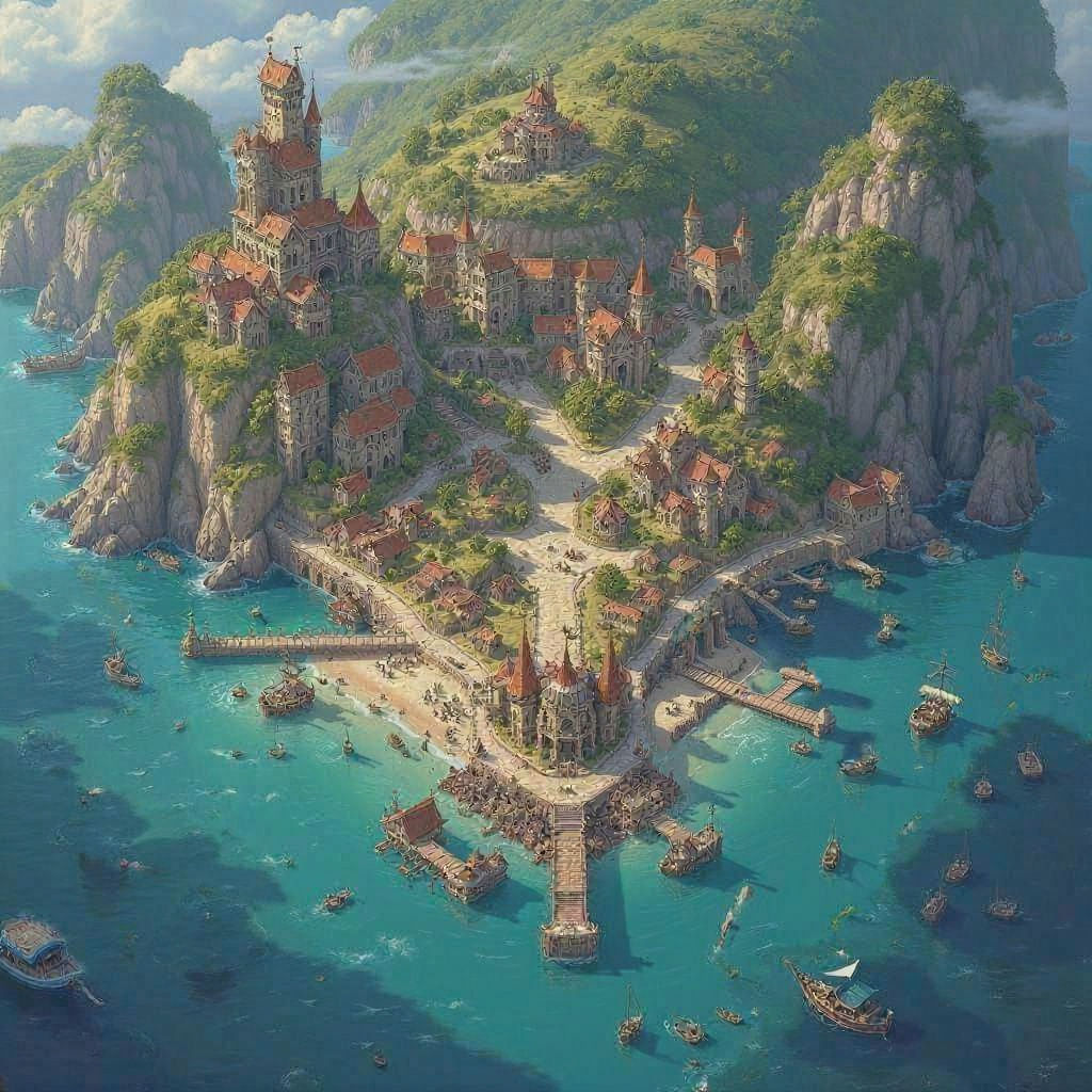 Fantasy Cityscape with Wealthy Highlands and Poor Lowlands