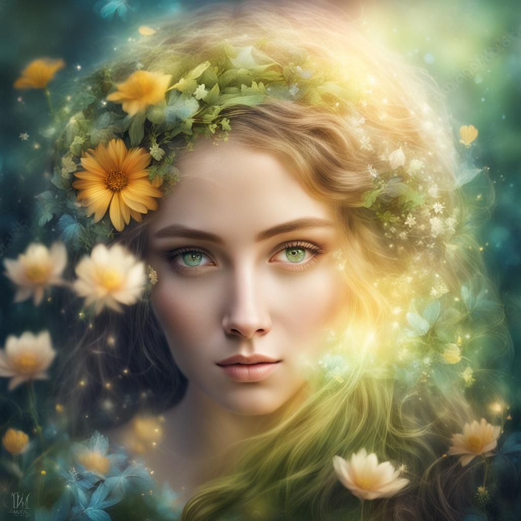 Ethereal Portrait: Woman with Roots and Flowers