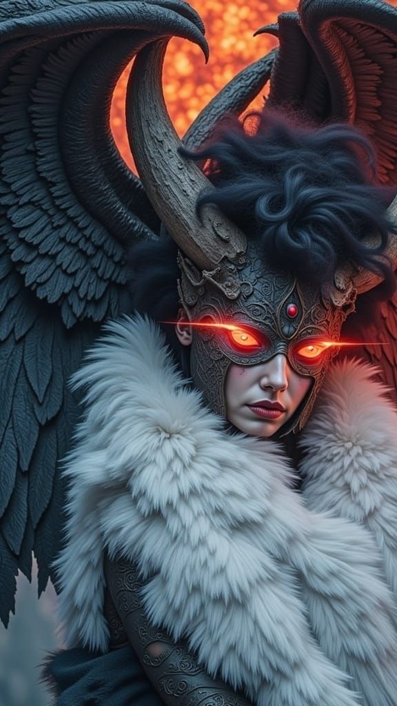 <lora:RLS:1.0> Glowing masked half angel, 4 arms, red eyes, ...