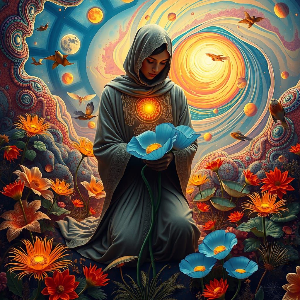 Ethereal Surrealist Dreamscape in Vibrant Cosmic Colors