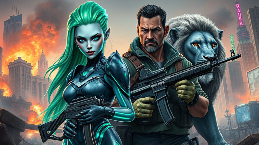 Alien Warrior Woman in Futuristic Battle Scene