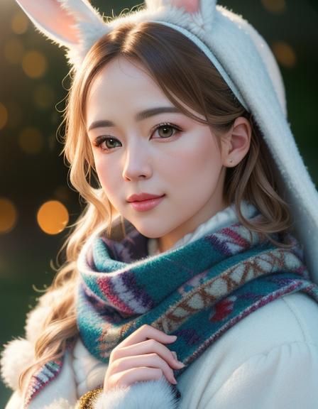 Winter Bunny in Scarf, Beatrix Potter Style