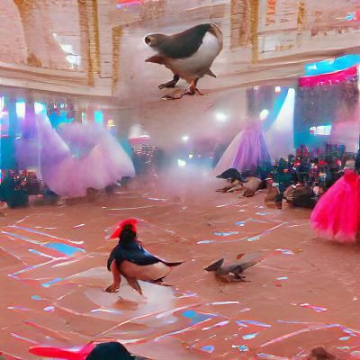 Carnival Ballroom with Pigeons: A Lively Digital Rendering