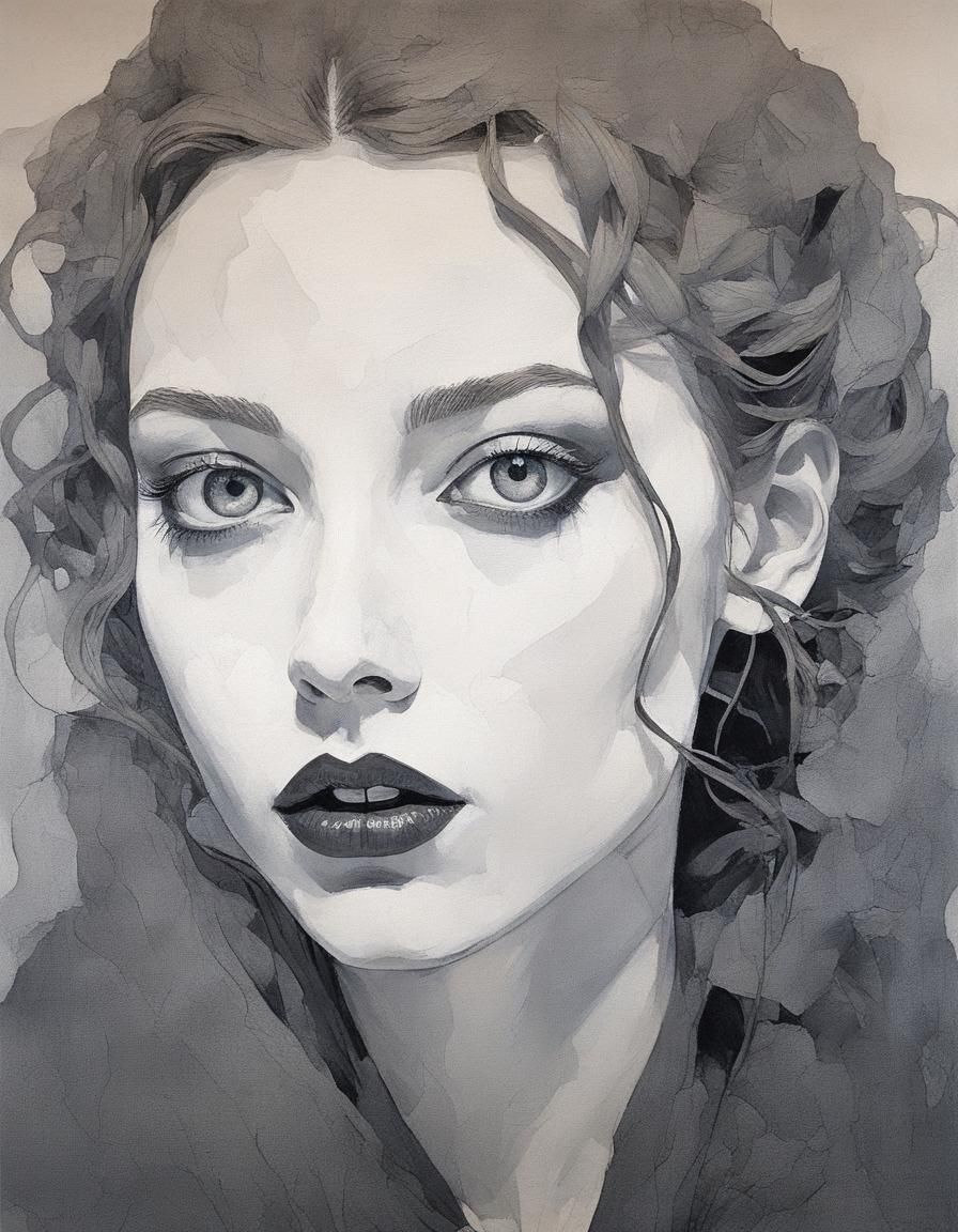 Goth Girl Portrait in Impasto Style