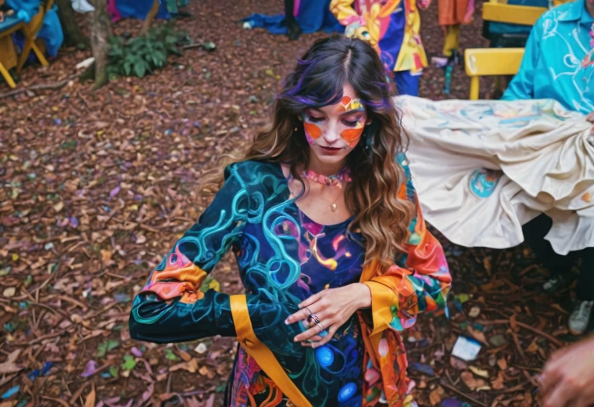 Psychedelic Woodstock Attendee in Groovy Forest