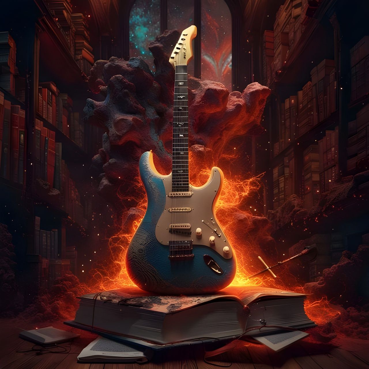 Book Guitar in Rococo Splash Art Style