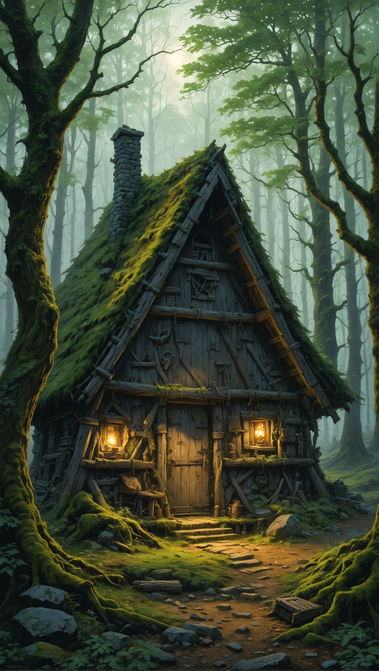 Enchanted Hut in the Woods: Oil Painting