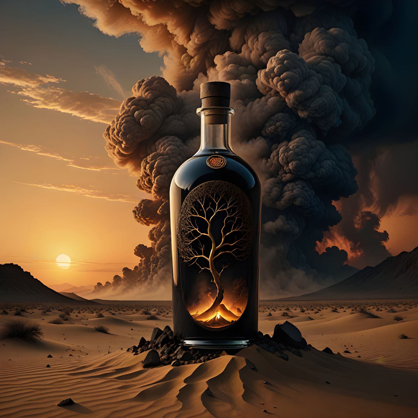 Ethereal Bottle in Desert Landscape