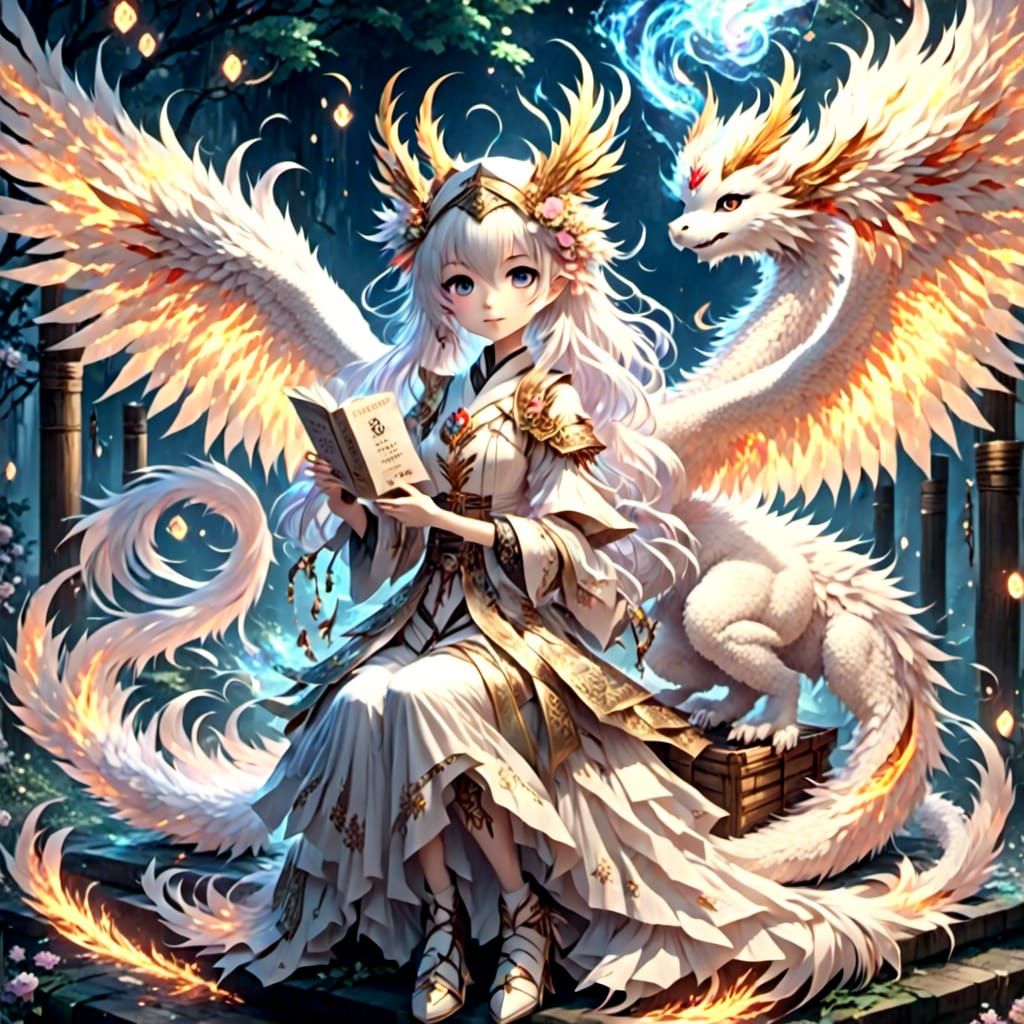 Aries Girl with Dragon Pet and Phoenix Tail