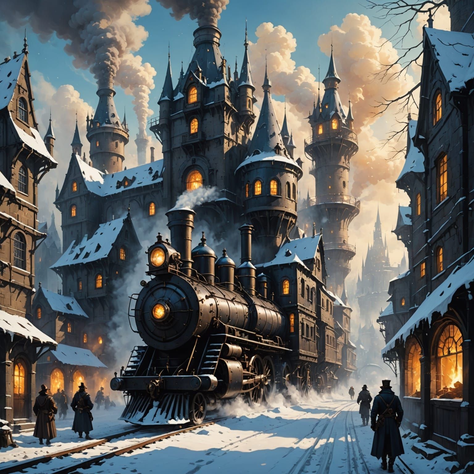 Steampunk Citadel with Turbines and Smokestacks