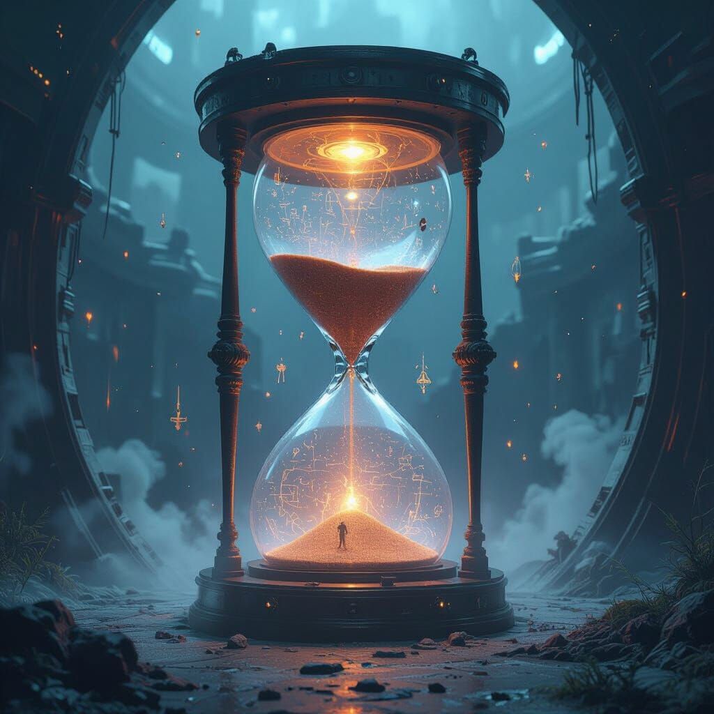 Hourglass in Dark Space: Futuristic Mysticism