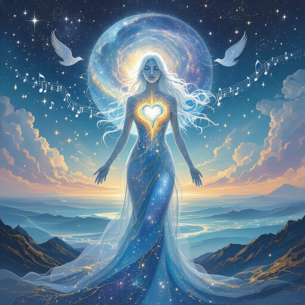 Translucent Female Soul Figure as Cosmic Heart