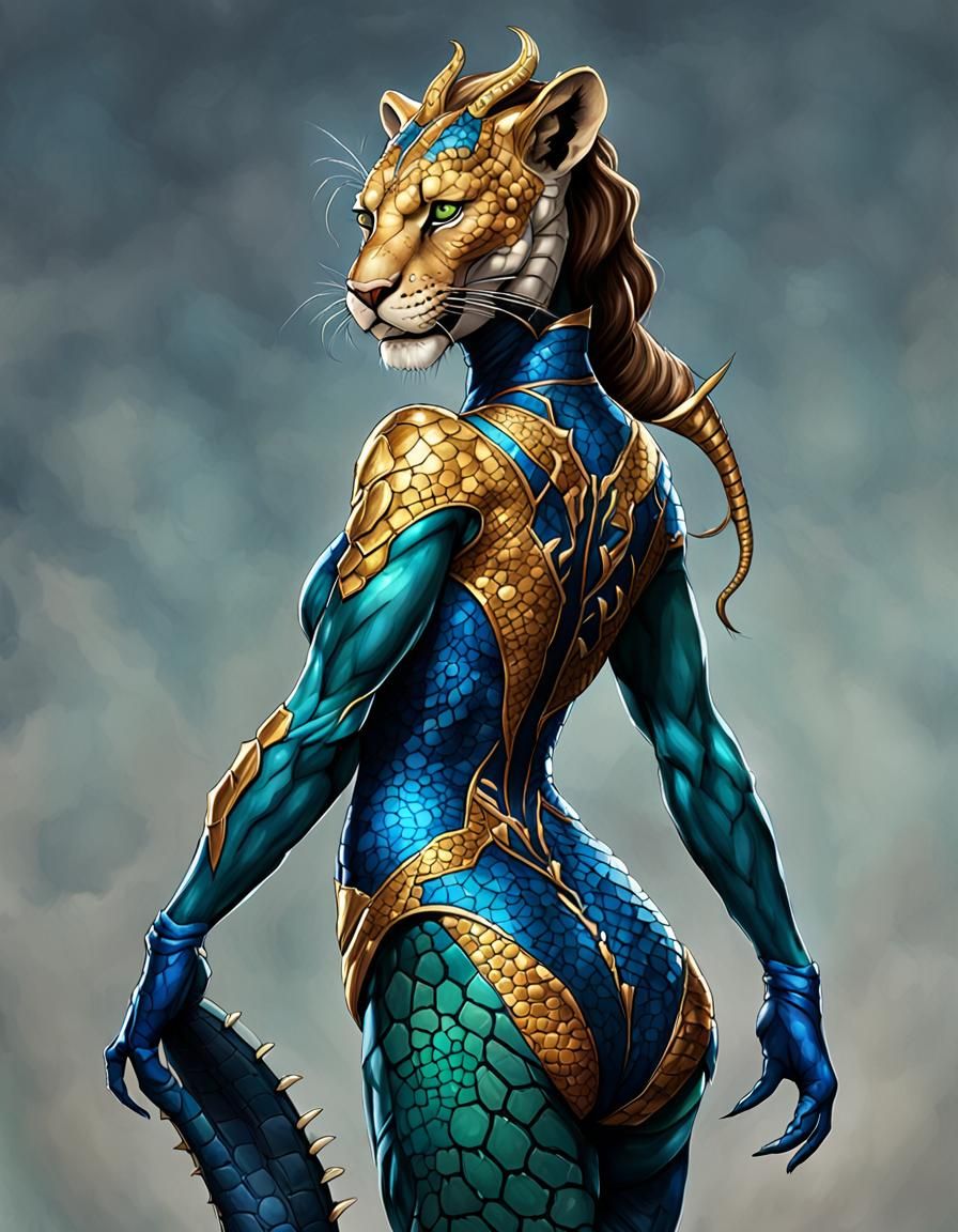 Fierce Lioness-Lizard-Cobra-Scorpion Hybrid in Alcohol Ink