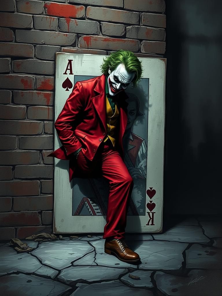 The Joker Leans Against Brick Wall in Gritty Comic Style