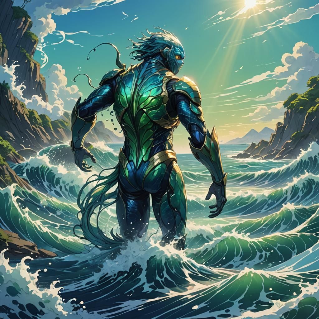Anime Fish-Man in Oceanic Landscape