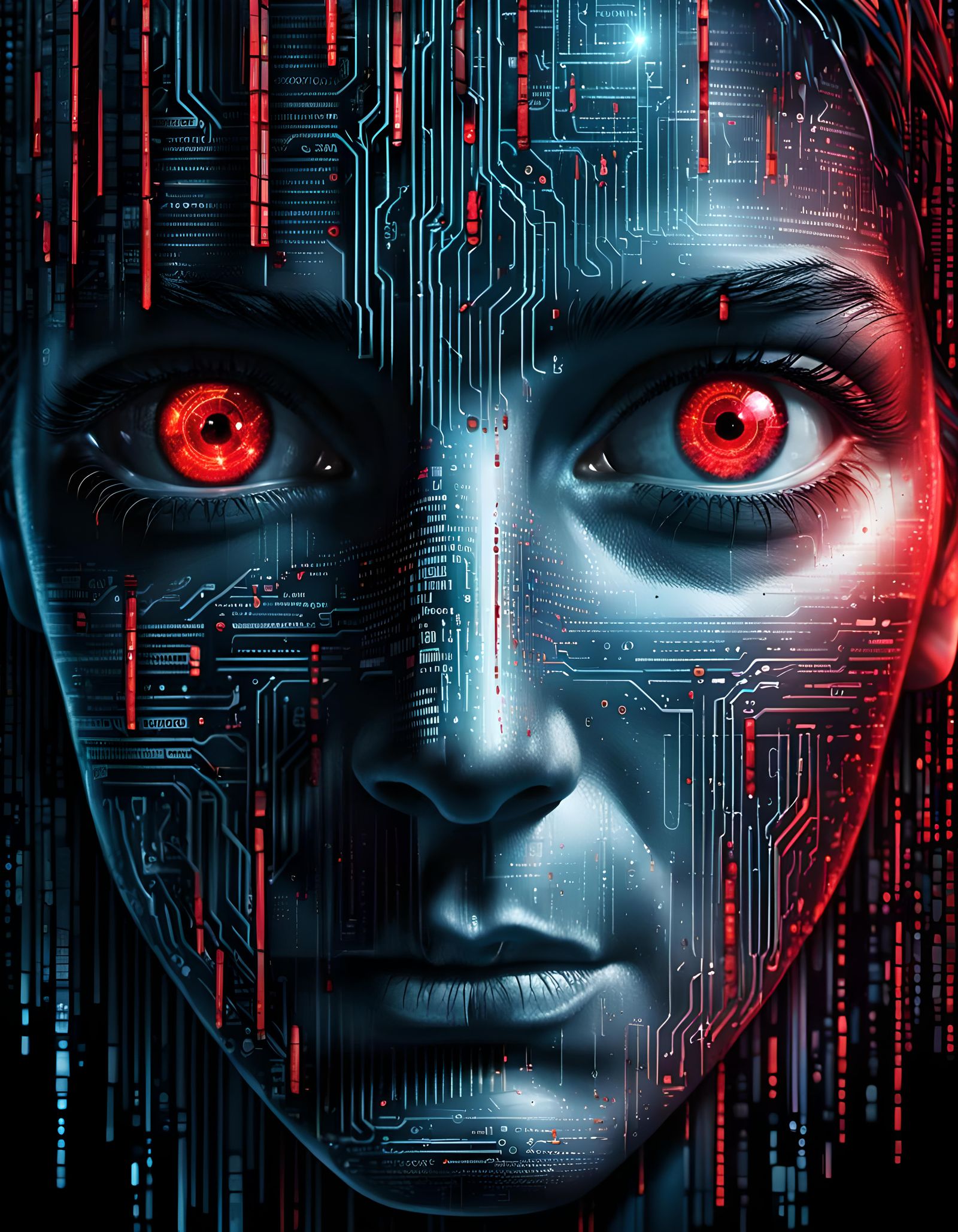 Futuristic Movie Poster with Matrix-Style Binary Code