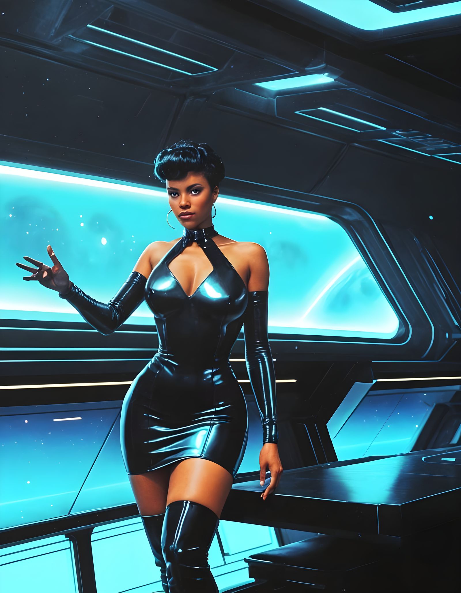 Retro-Futuristic Space Goddess in Turquoise and Coral