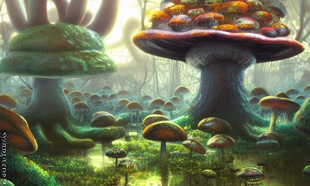 Mushroom City in Enchanted Forest, Naturepunk Style
