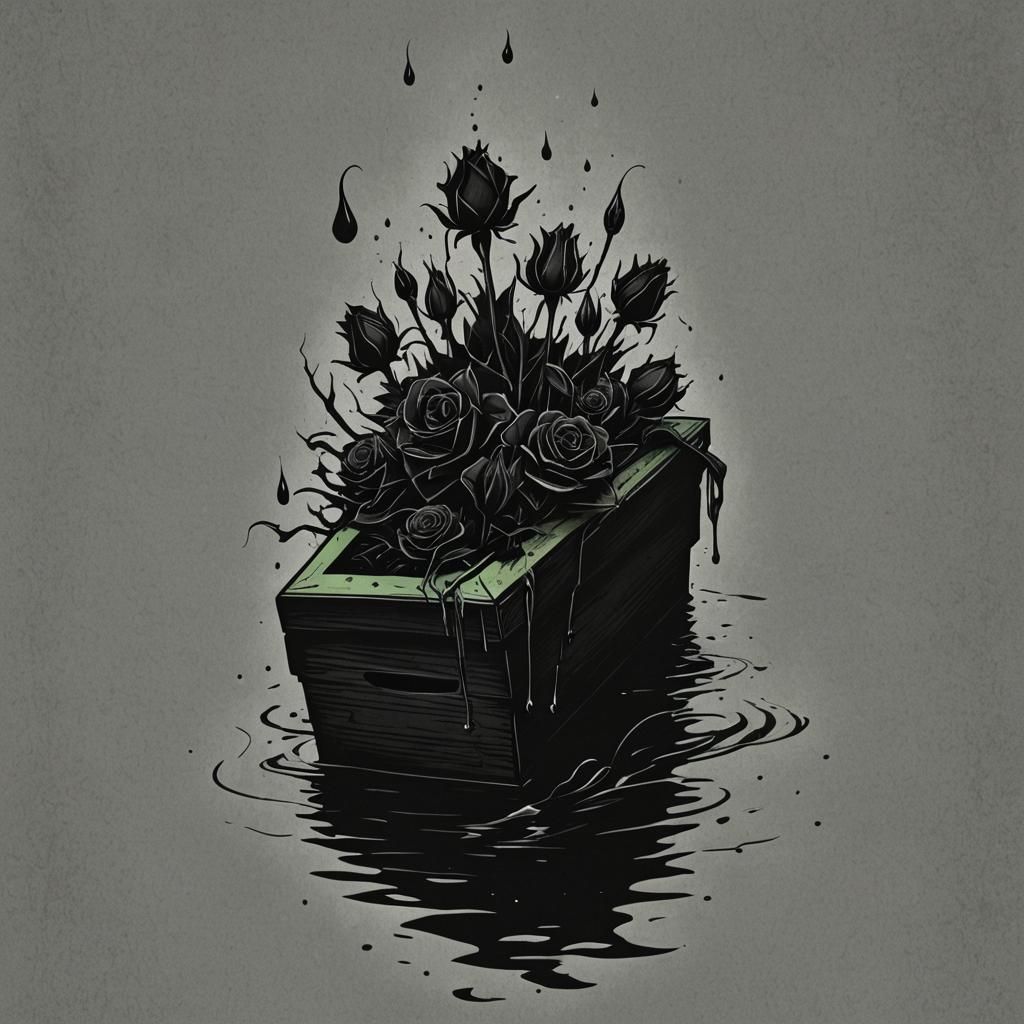 Sinister Gothic Coffin: Teardrops and Roses