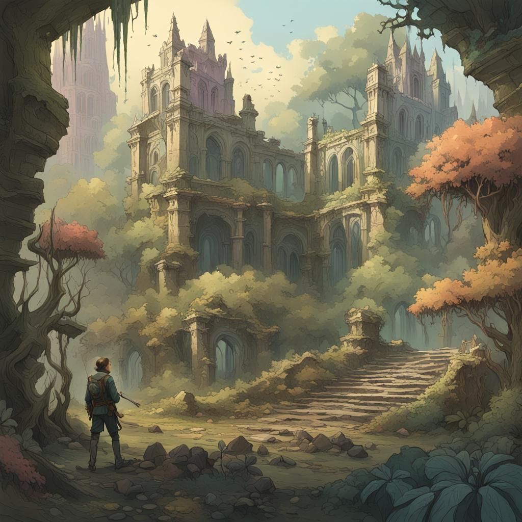 Overgrown Elven City Ruins Viewed by Explorer