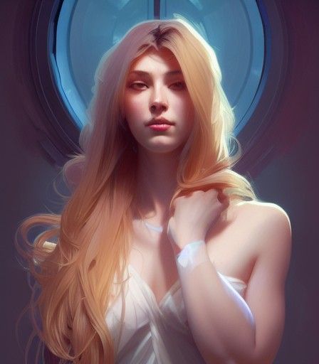 Golden Moon Goddess Portrait in Art Nouveau Style