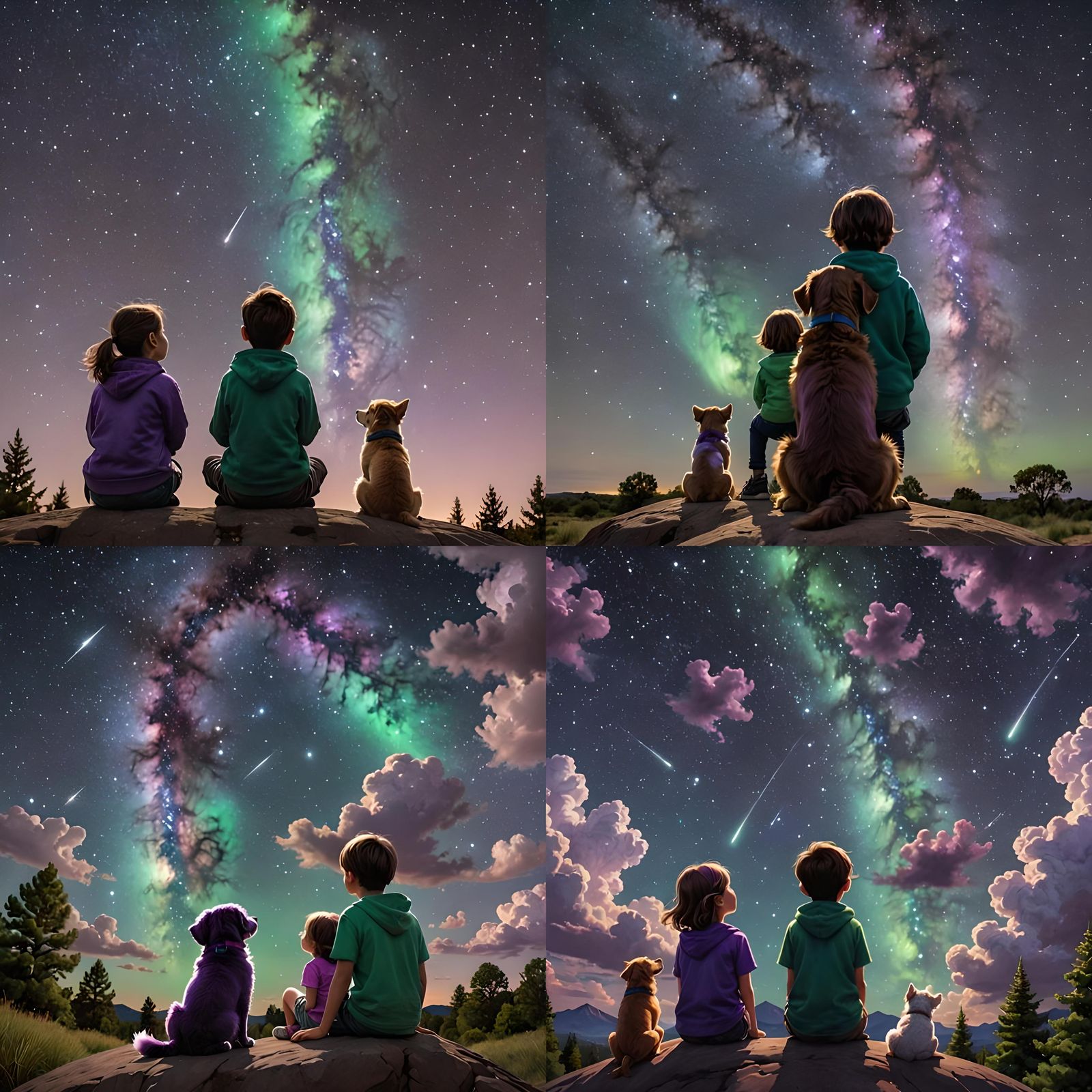 Children Gaze at Angels in Night Sky